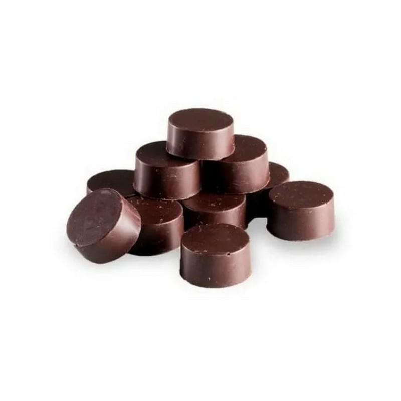 Obleas de chocolate bitter 70% cacao endulzadas con panela, sin leche, elaboradas artesanalmente en Perú.