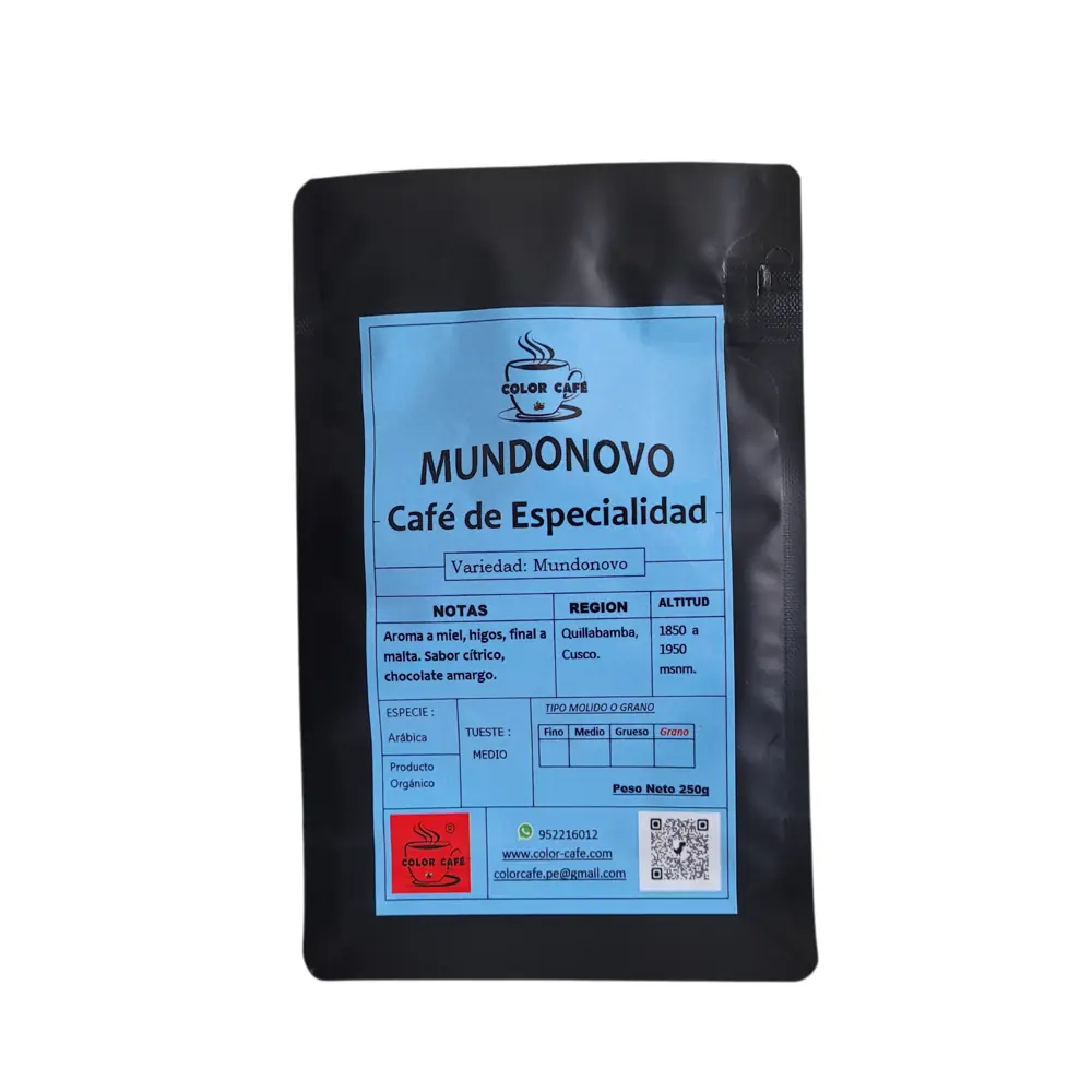 Café Mundonovo de Especialidad, orgánico de Quillabamba, Cusco, con tueste medio.