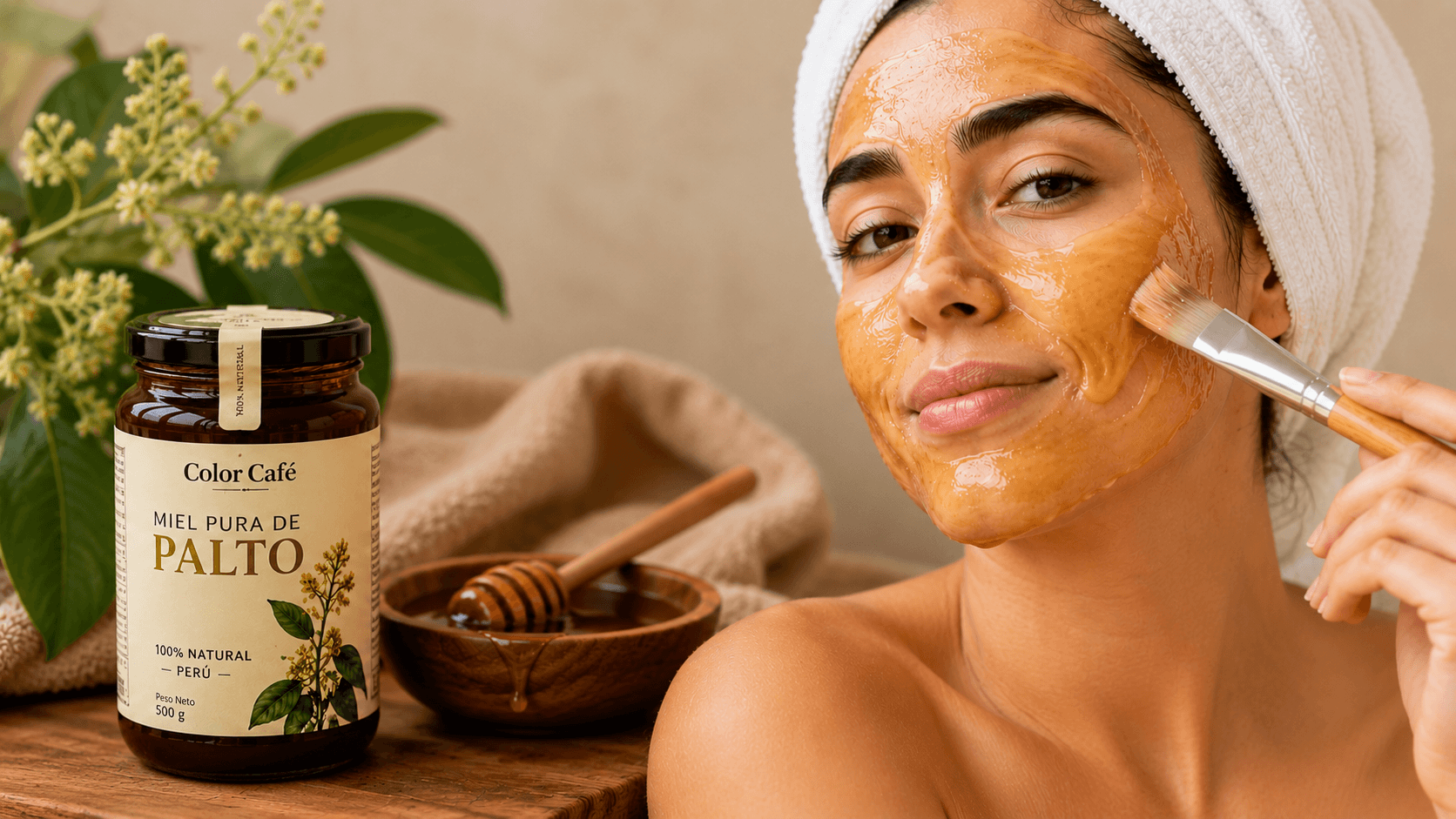Mascarilla facial natural con miel de palto Color Café